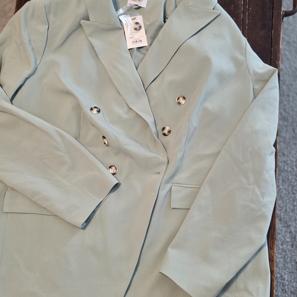 Nine West Double-Breasted Mint Green Blazer
